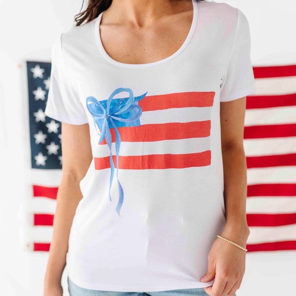 Bums & Roses Women's Bamboo Short Sleeve T-Shirt in Liberty & Bows for All NWOT
